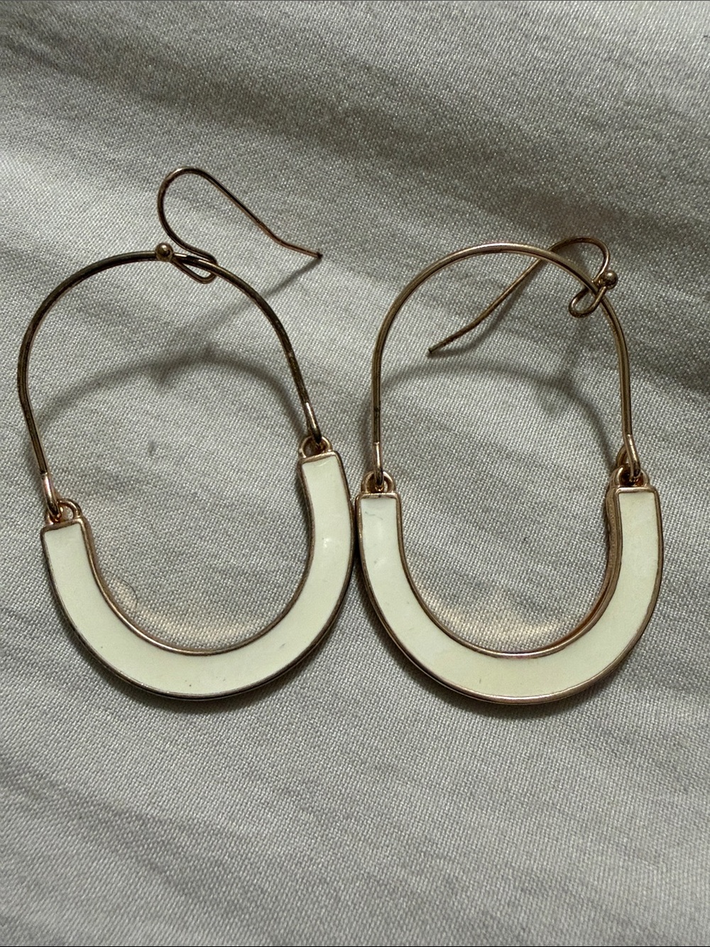 Women's Gold-Tone Hoop Earrings with Cream Enamel Inlay